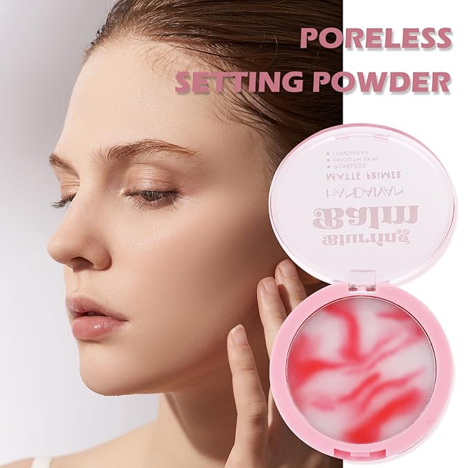 Beauty Poreless Setting Powder, Two Color Cream Translucent Lightweight Oil Control No Sebum Loose Face Powder,Waterproof&Long-Lasting Natural Matte Primer,Makes Skin Downy-BrightBean Baby