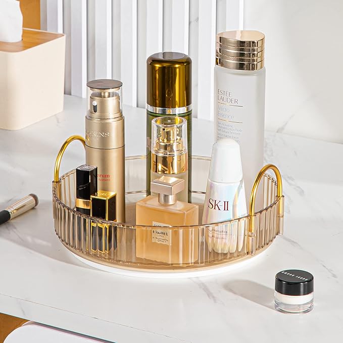 Rotating Makeup Organizer for Vanity, High-Capacity Skincare Clear Make Up Storage Perfume Organizers Cosmetic Dresser Organizer Countertop 360 Spinning (Gold, 1 Tier)-BrightBean Baby