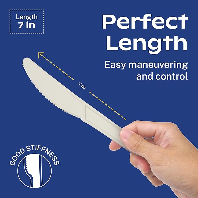 CORAL Ivory White 100% Compostable Forks - 120 Heavy Duty Forks (7.0 inch) - Break Resistant with Smooth Edges, Ocean Friendly Alternative to Plastic Silverware - Biodegradable & Disposable Forks