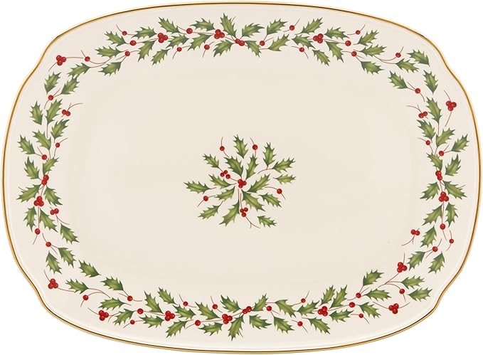 Lenox Serveware, Holiday Serving Platter, Oval Shape, 15.25-Inch, Ivory, Porcelain Material, Dishwasher Safe, Turkey Platter for Thanksgiving, Winter Hosting, Christmas Serving (Multicolor, 1 Piece)