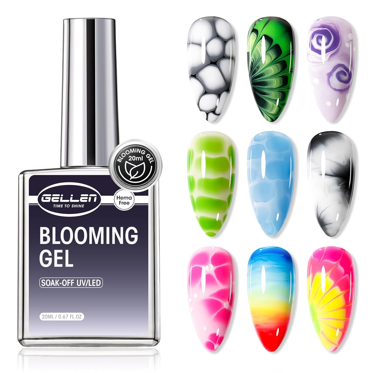 GELLEN 20ML Blooming Gel, Hema Free Blooming Gel Nail Polish, Soak off Clear UV LED Blossom Nail Gel for Spreading Effect, Marble Watercolor Floral Nail Art Design, DIY Manicure Gift for Women-BrightBean Baby