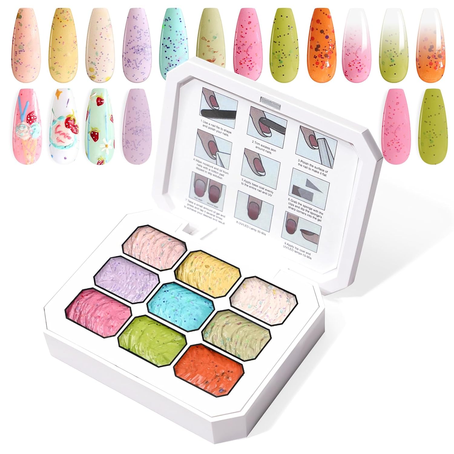 Gradient Painting Gel, 9 Colors Ombre Gel Nail Polish for 3D Sculpture Gel comes with Dotted Decorations Aura Nails French Manicure Soak Off UV Long-lasting Home Salon DIY Candy Cane Cream-BrightBean Baby