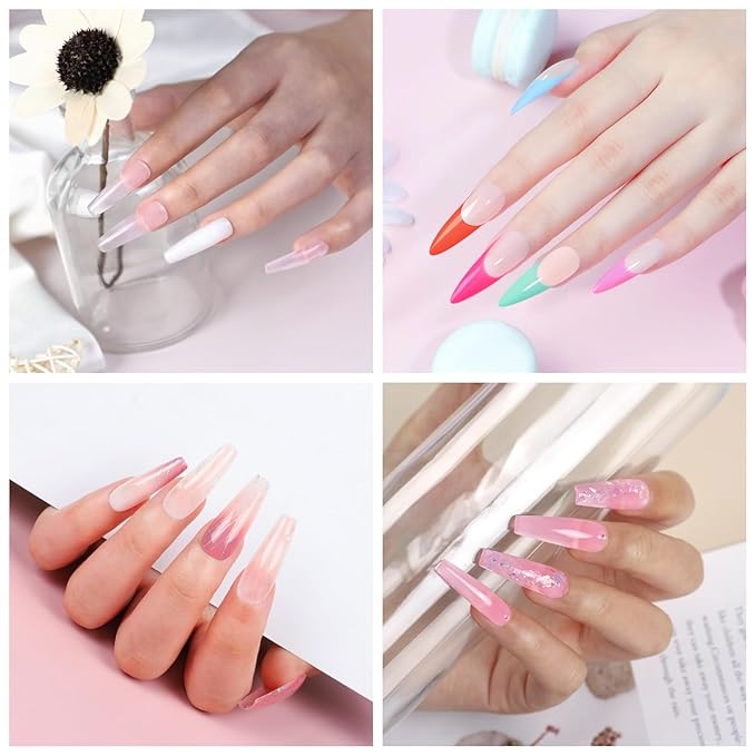 COSCELIA Poly Nail Gel Kit Starter Kit with U V Lamp 3PC Coscelia Poly Extension Gel for Beginners Clear Pink White Nail Art Quick Building Gel Manicure Kits Gift for Women DIY at Home-BrightBean Baby