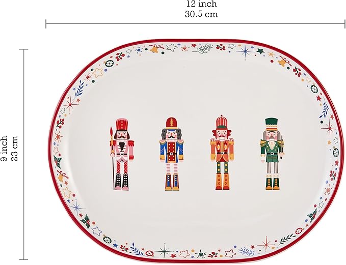 Bico Christmas Soldier 16 plus 12 inch Oval Platters Set, Set of 2, Microwave and Dishwasher Safe, for Serving Fish, Chicken, Turkey