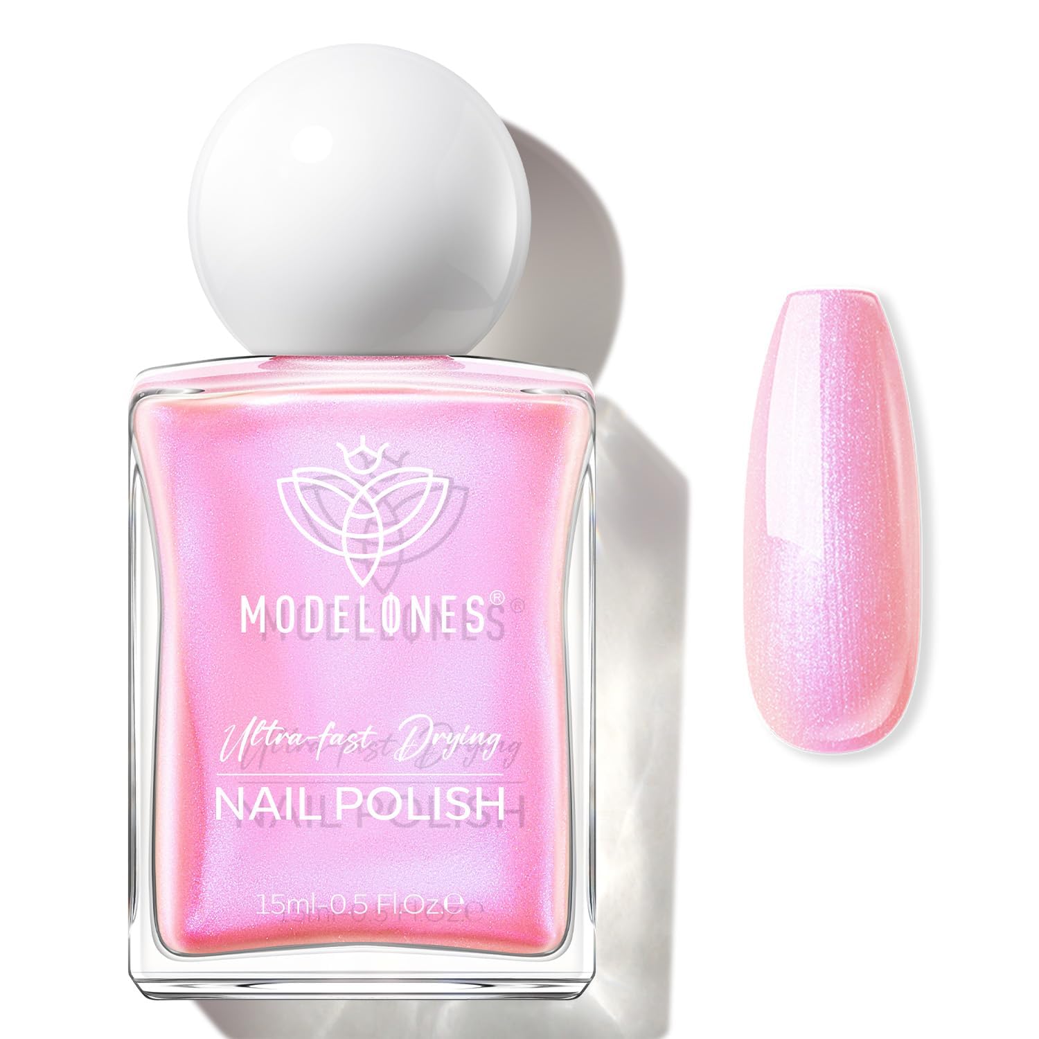 modelones Shine Pink Nail Polish, 15ml Shimmer Pearl Pink Nail Polish Quick Dry Nail Lacquer Strengthener Long Last Shine Fingernail Toe Nail Art DIY Home Travel Manicure Gift for Women Girls-BrightBean Baby