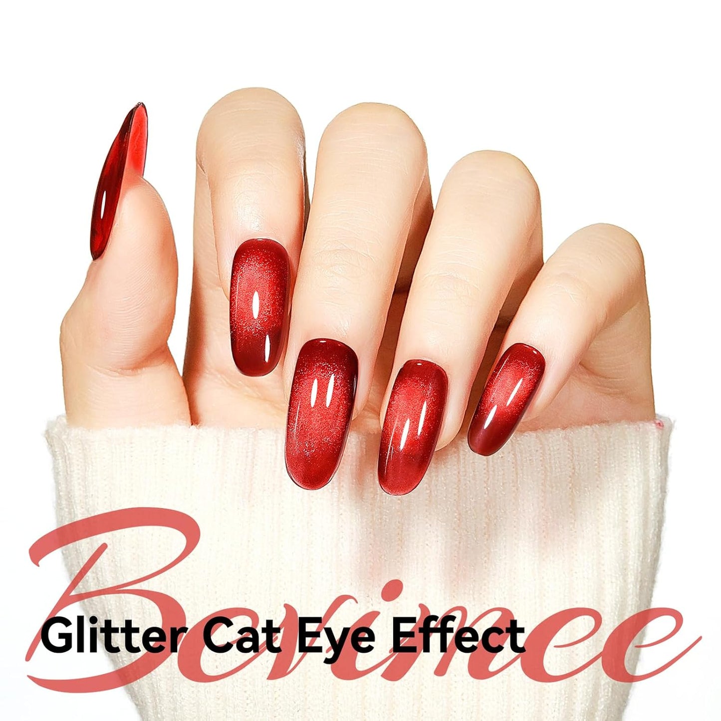 Cat Eye Magnetic Gel Nail Polish, Red Nail Polish Color Burgundy Red Moonlight UV Glitter Holographic With Magnet Manicure Salon DIY At Home-BrightBean Baby