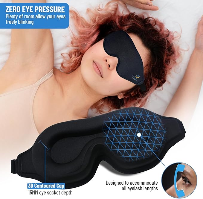 3D Sleep Mask for Men Women | 100% Blackout, Zero Eye Pressure, Breathable Material | Comfortable Night Blindfold for Sleeping, Travel and Meditation (Black)-BrightBean Baby