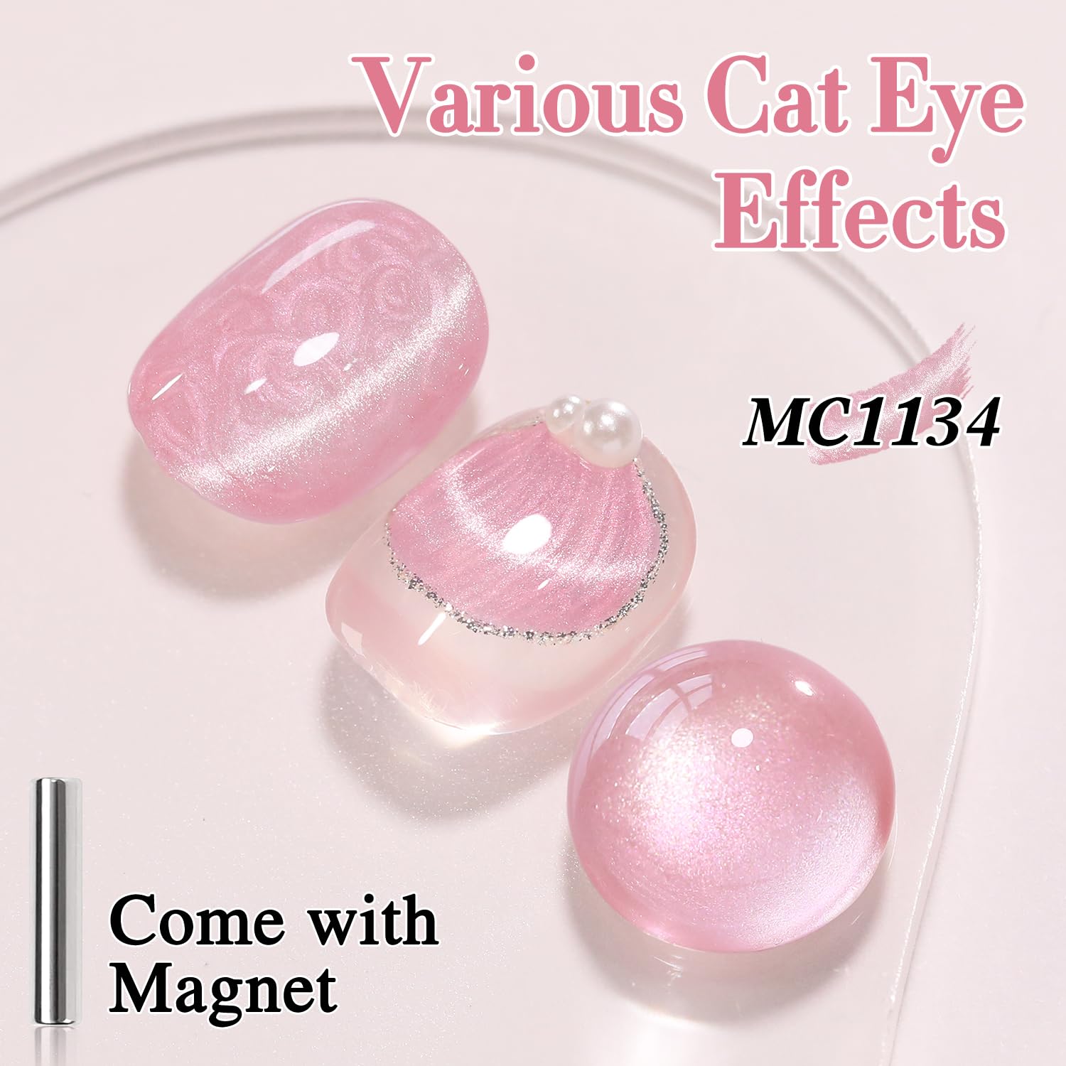 Double Rhythm 15ML Ice Glass Cat Eye Gel Polish with Magnet Holographic Glitter Shimmer Translucent Sheer Color Salon Soak Off Magnetic Nail at Home (Mermaid Pink-MC1134)-BrightBean Baby