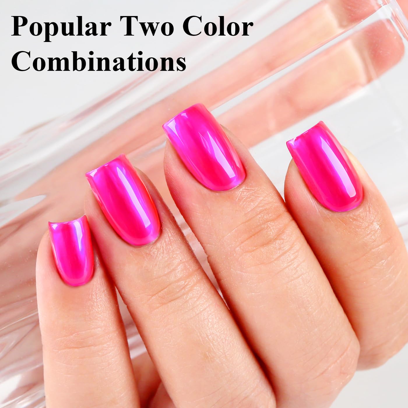 Imtiti Metallic Gel Nail Polish Set, 2 Pcs 10ml Chrome Mirror Shine gel polish & Hot Pink Jelly GEl POlish Soak Off UV LED Spring Summer Nail Art Manicure Salon DIY Design Kit-BrightBean Baby