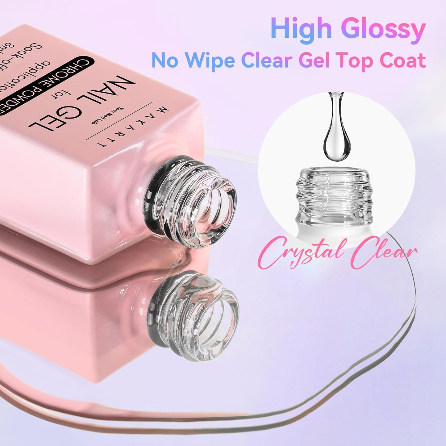 Makartt No Wipe Gel Top Coat for Chrome Nail Powder - Clear High Gloss Mirror Shine Top Coat Gel Nail Polish, Long Lasting Soak-Off LED UV Lamp, DIY Home Salon Art Design Gifts, 8ml Pink Bottle-BrightBean Baby