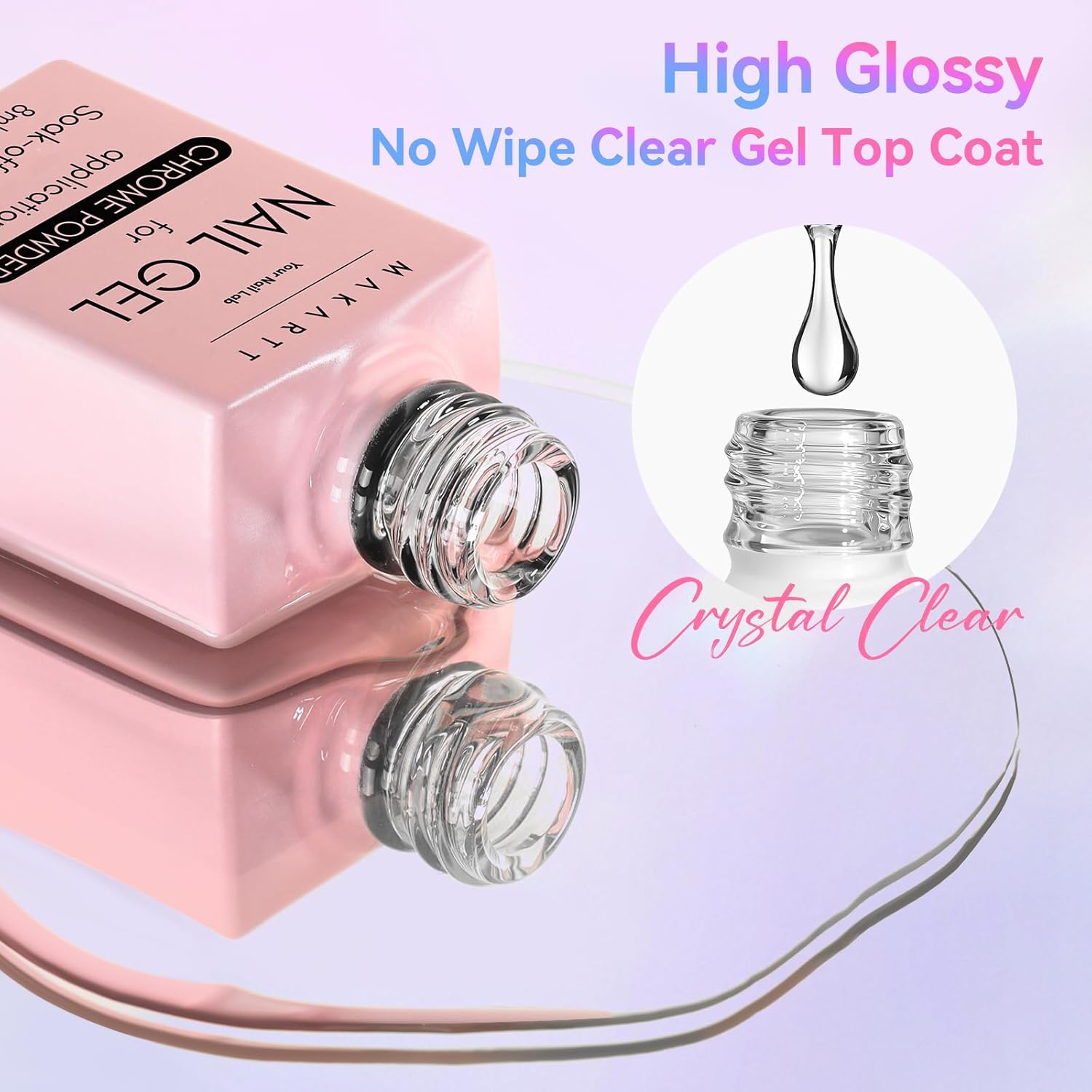 Makartt No Wipe Gel Top Coat for Chrome Nail Powder - Clear High Gloss Mirror Shine Top Coat Gel Nail Polish, Long Lasting Soak-Off LED UV Lamp, DIY Home Salon Art Design Gifts, 8ml Pink Bottle-BrightBean Baby