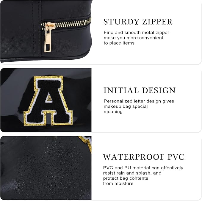 YOOLIFE Travel Clear Makeup Bag Toiletry Bag, Make up Bag Waterproof Toiletry Bags for Women Cosmetic Bag Birthday Gifts for Women Personalized Mother Girlfriend Wife Bridesmaid Gifts Black Letter C-BrightBean Baby