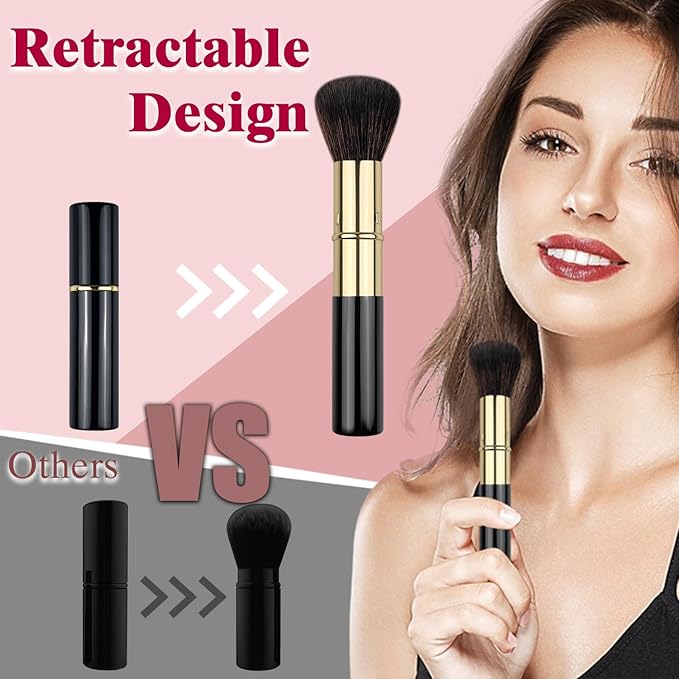 Retractable Makeup Brush, Travel Kabuki Powder Brush, Retractable Blush Brush, for Blush, Bronzer, Buffing, Highlighter Flawless Powder Cosmetics, Travel Friendly-BrightBean Baby