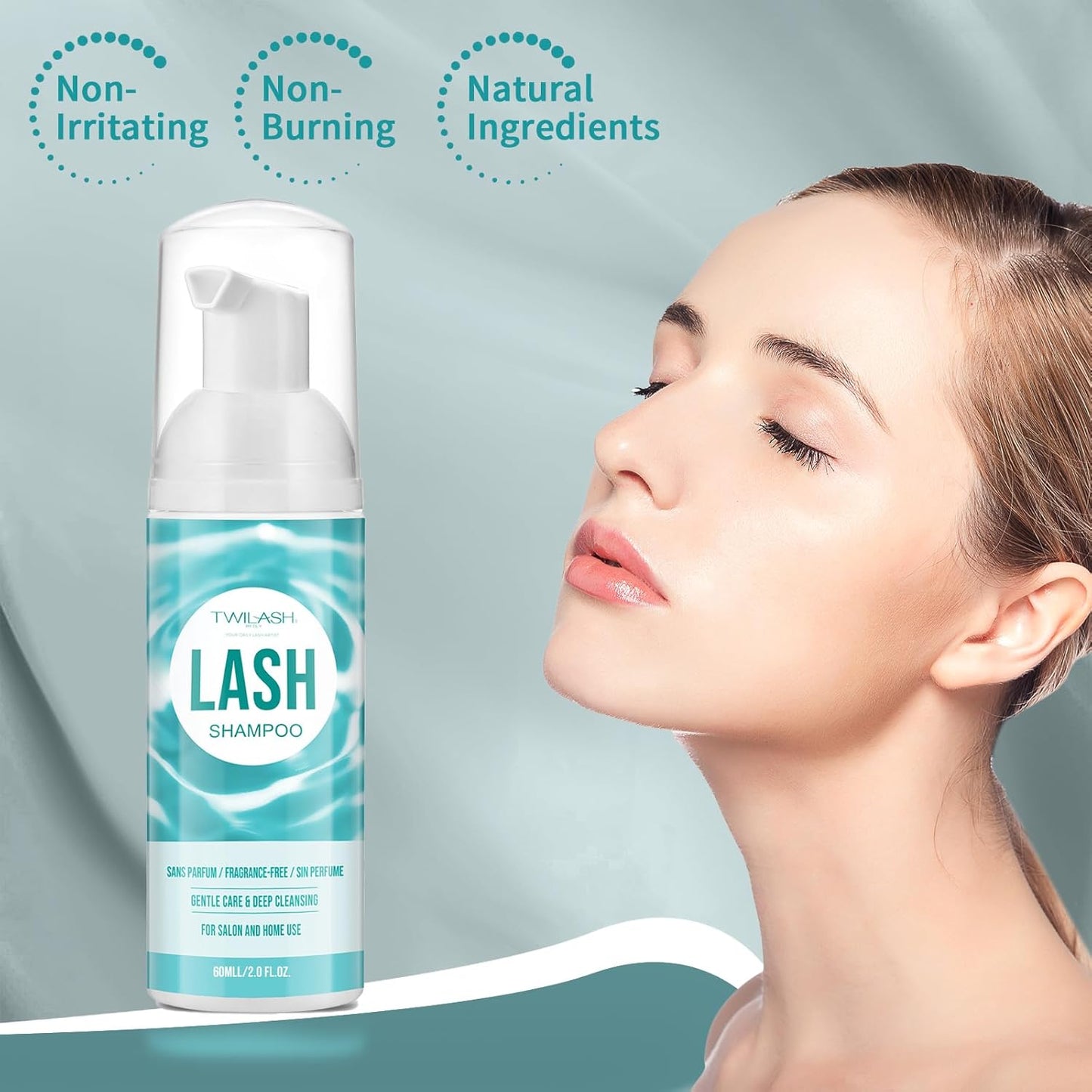 Lash Shampoo for Lash Extensions 2 Fl Oz / 60ml - Includes 2 Lash Shampoo Brushes for Cleansing - Eyelash Extension Cleanser for Professional Salon and Home Use (Unscented-60ml)-BrightBean Baby