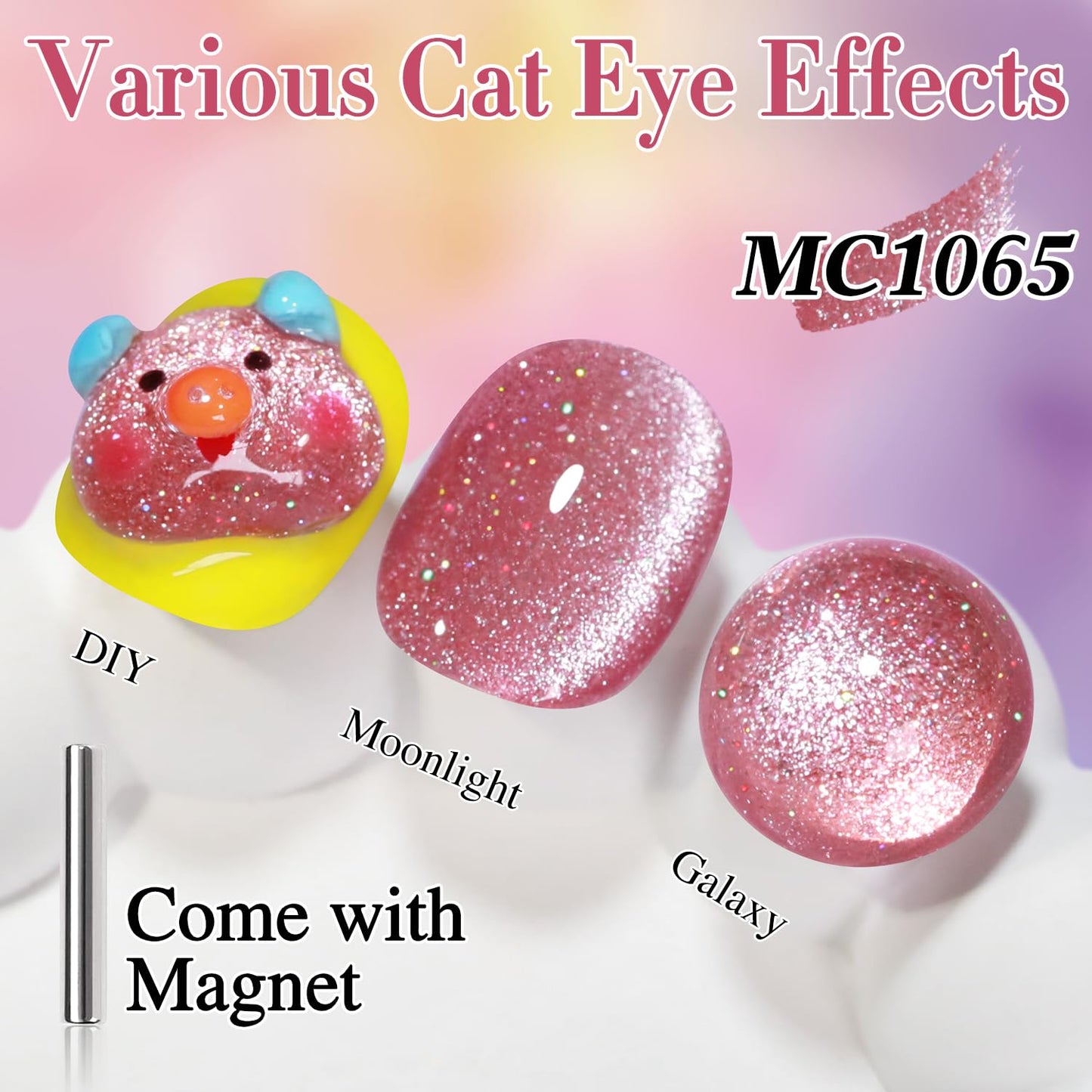 Double Rhythm 15ML Ice Glass Cat Eye Gel Polish with Magnet Holographic Glitter Shimmer Translucent Sheer Color Salon Soak Off Magnetic Nail at Home (Skin Pink-MC1065)-BrightBean Baby