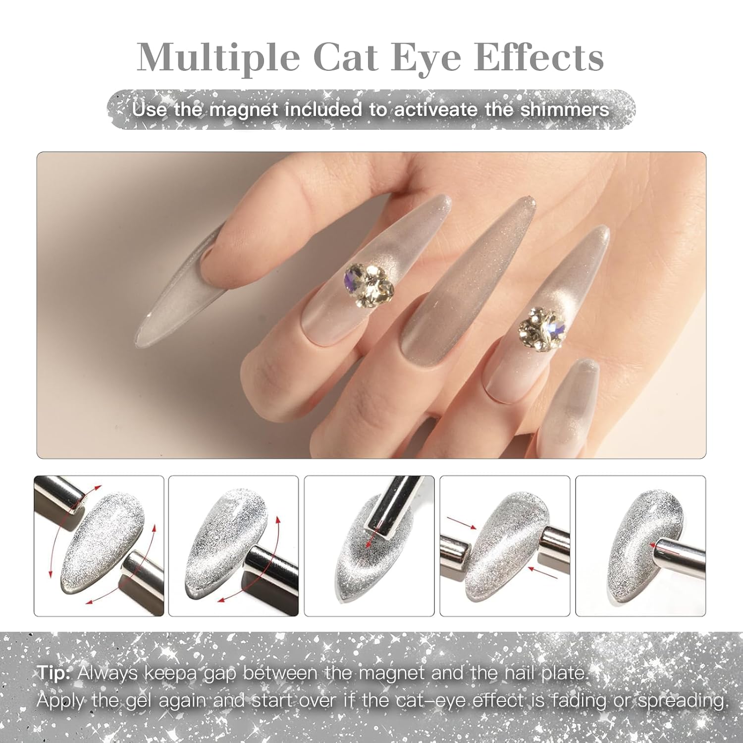 Cat Eye Gel Nail Polish with Magnet Stick, 15ml Magnetic Gel, Create Stunning Cat Eye Effects for DIY Manicures, Long-Lasting, Salon-Quality Finish, Moonlit Hold-BrightBean Baby
