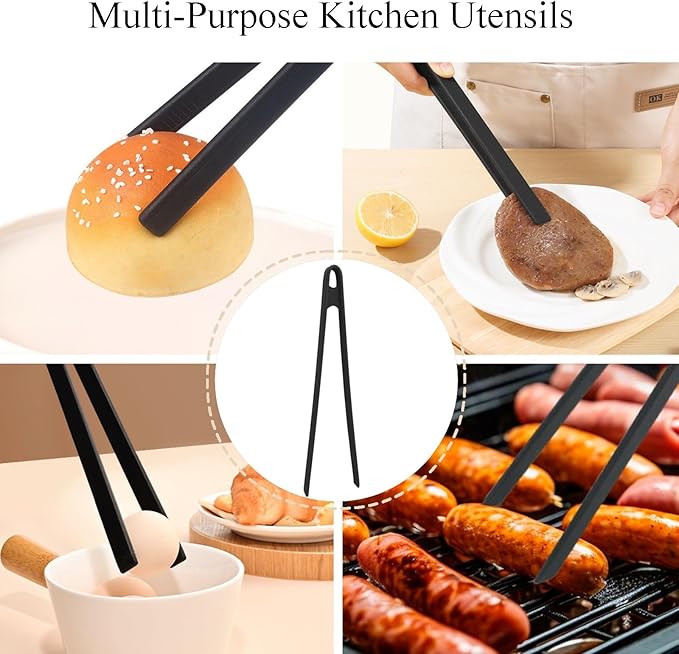 1Pcs Silicone Toaster Tong, 11.6 Inch Long Silicone Kitchen Tong for Toaster Cooking Utensil Bread Waffle Tong Food Tweezer Black Toast Tong for Cooking Serving Bacon Salad Fruit Food, SATONBEYI