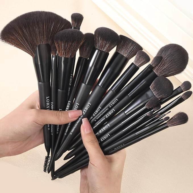 LORYP Black Makeup Brushes Set 21Pcs Powder Blush Foundation Concealer Highlighter Brush Vegan Pro Face and Eye Brush Kit-BrightBean Baby