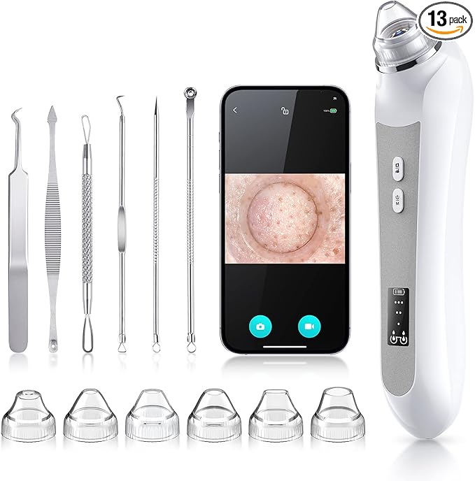 Blackhead Remover Vacuum, Black Head Remover for Face with Camera, Pore Vacuum for Men and Women, USB Interface Type Blackhead Remover Tools, 6 Suction Heads & 3 Adjustment Modes (Grey)-BrightBean Baby