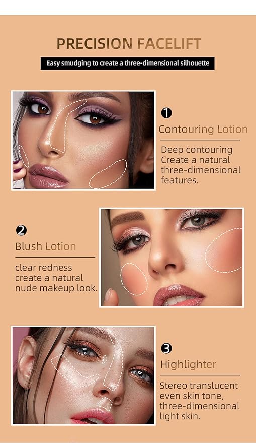 3 Color Contour Beauty Wand, Highlighter ，Face Concealer Contouring with Cushion Applicator Long Lasting & Smooth Matte Finish Liquid Illuminator Makeup Stick .(01 Contour+03 Cherry Red +05 Bronze Gold)-BrightBean Baby