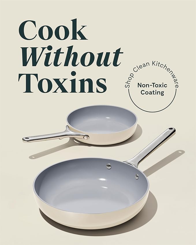 Caraway Fry Pan Duo White - Non-Toxic Ceramic Cookware Set 2 Piece