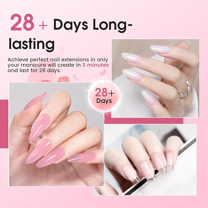 JEWHITENY Poly Extension Gel Nail Set Clear White Pink Poly Nail Gel With Base Coat Top Coat for Finger Art and Home DIY French Manicure Need U V Lamp Curing-BrightBean Baby