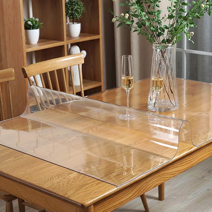Wadrac Multisize PVC Clear Table Cover Protector-1.5mm Thick 40x94 inch Non-Slip Heavy Duty Heat Resistant Plastic Table Cloths Desk Pad for Dining Room Living Room Coffee Table Play Game Table