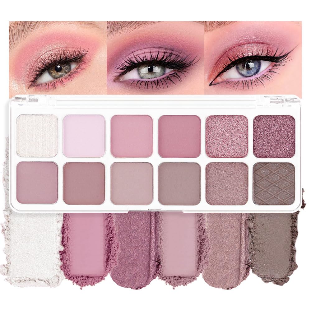 AMY'S DIARY 12Color Light Pink Purple Eyeshadow Palette, Long-Lasting, and Highly Pigmented. Elevate Your Eye Makeup– Unleash Your Unique Style (10#)-BrightBean Baby