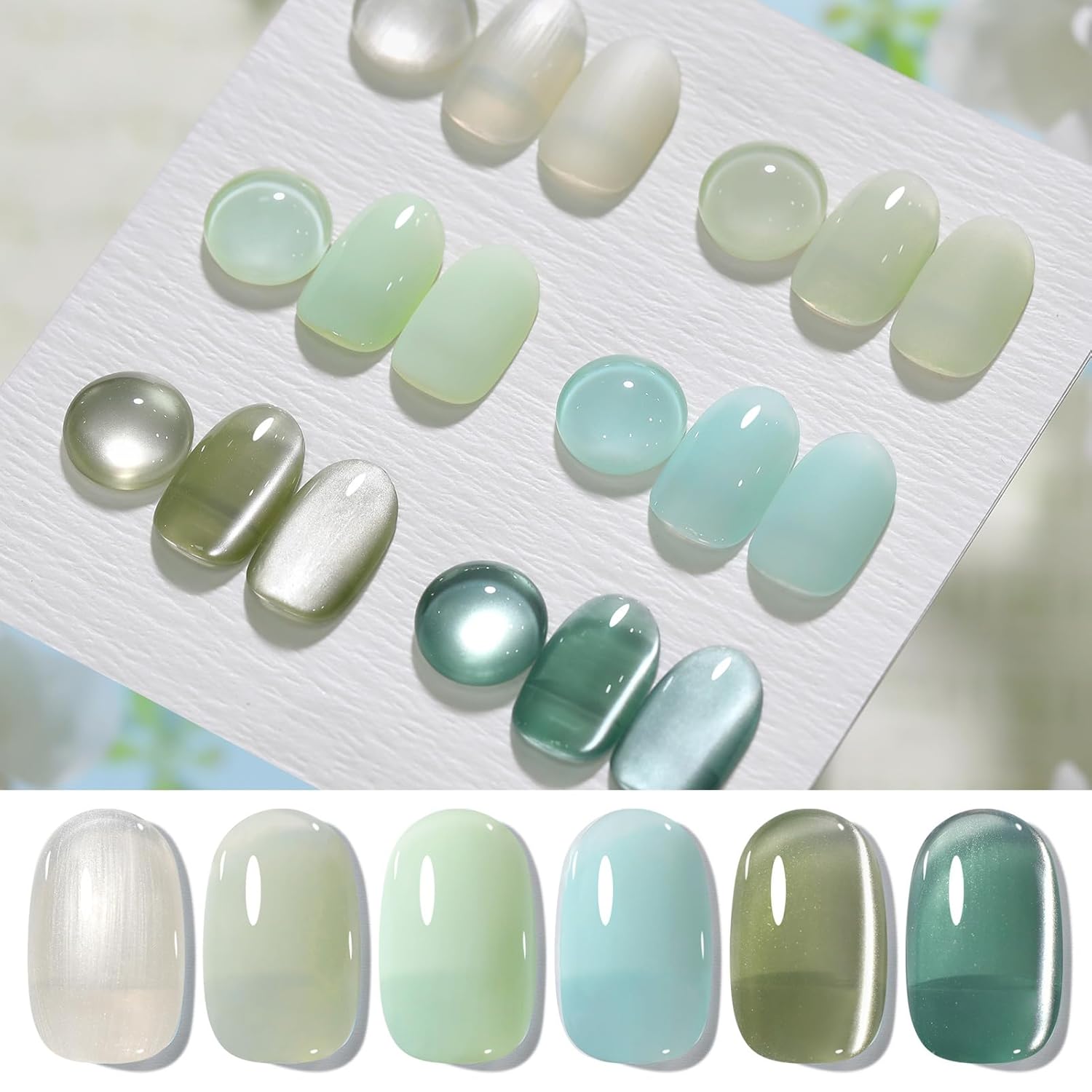 Born Pretty Christmas Green Gel Nail Polish,Jelly Transparent Gel Polish,Cat Magnetic Eye,Shimmer Glitter Green Gel Polish Kit for Salon Manicure and Nail Art DIY at Home 6Colors-BrightBean Baby