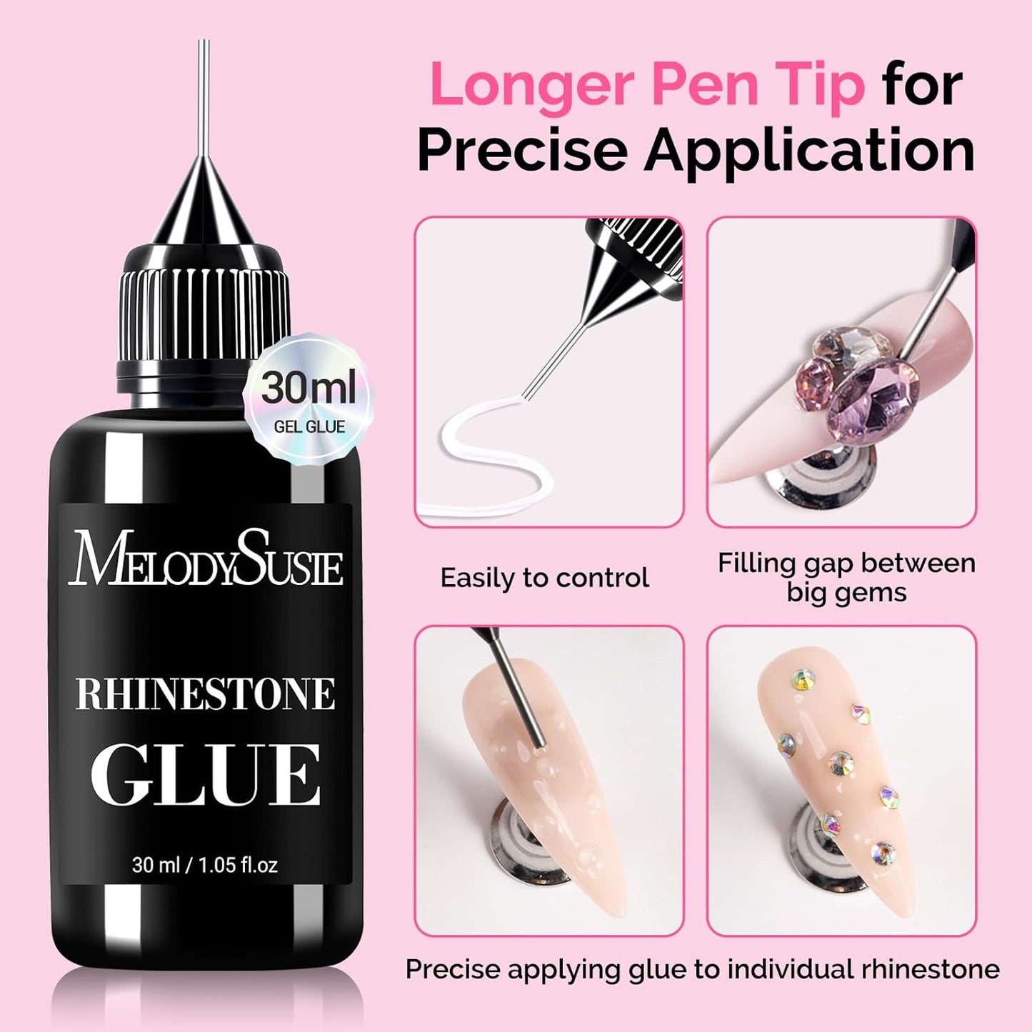 MelodySusie Nail Rhinestone Glue, 3D Gel Nail Art Design Strong Adhesive Nail Gem Glue for Nail Charms Gems Jewelry Decoration DIY Manicured at Home Cured Need Beauty Gifts for Women 30ml-BrightBean Baby