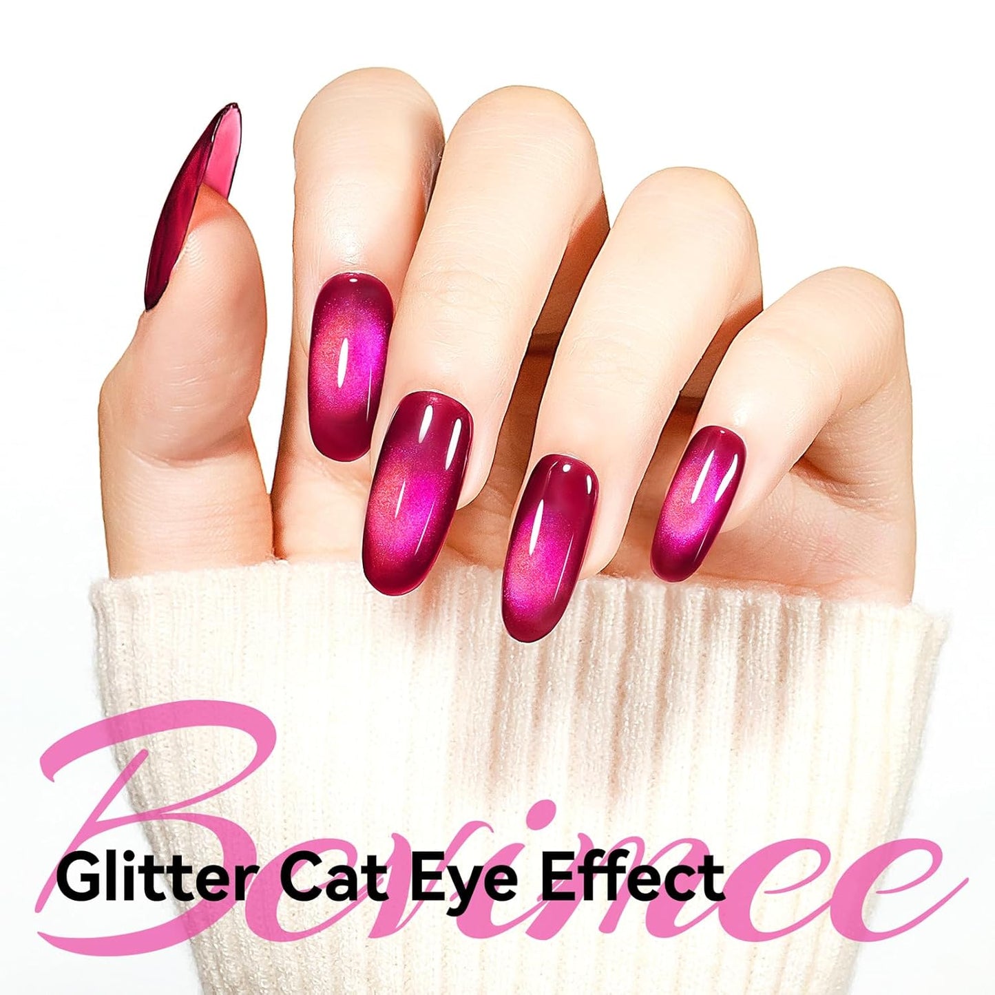 Cat Eye Gel Nail Polish, Magentic Nail Polish With Magnet Red Pink Double Magic Effect, Jelly Color Glitter Shimmer UV Gel Holographic For Salon DIY At Home-BrightBean Baby