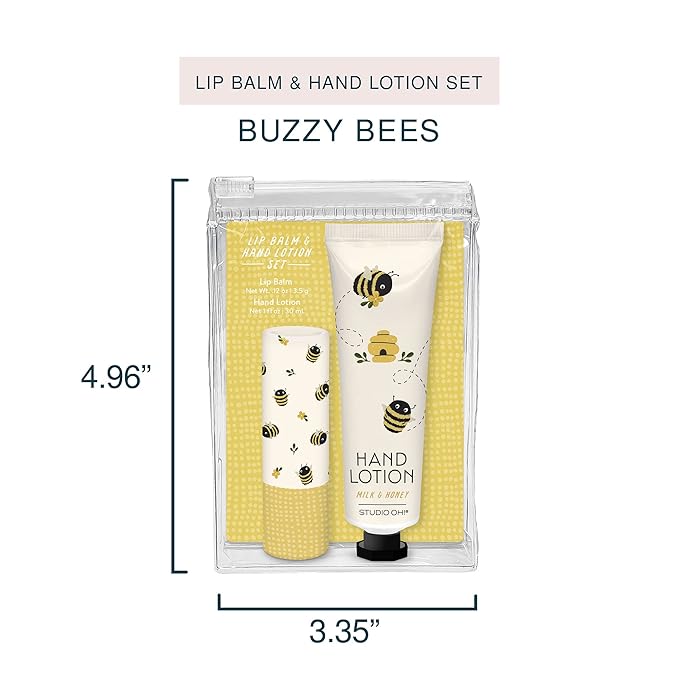 Studio Oh! Lip Balm & Hand Lotion Set - Travel-Size Toiletries, 2-Piece Gift Set - Moisturizing, Portable - Buzzy Bees-BrightBean Baby