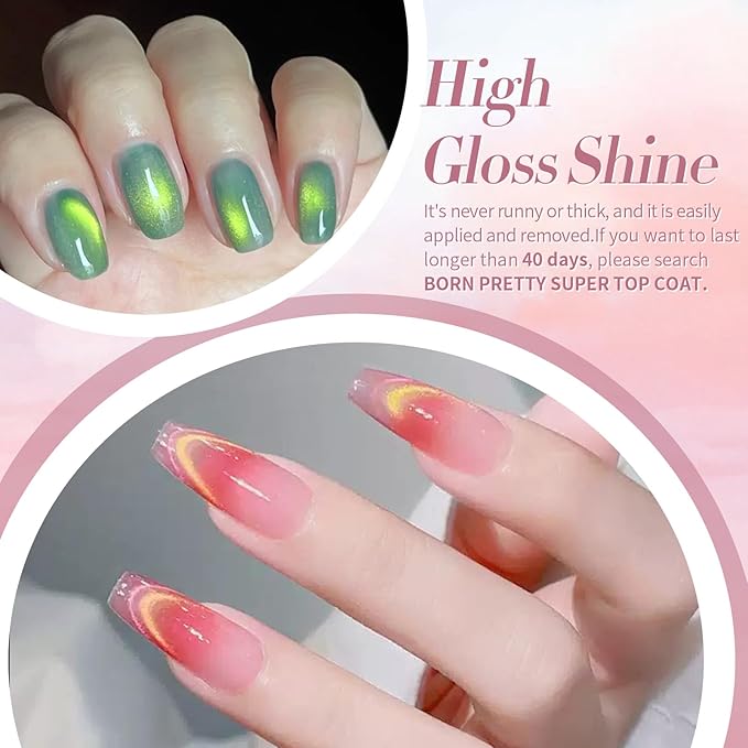 Born Pretty Cat Magnetic Eye Gel Nail Polish Rainbow Aurora Cat Magnetic Gel Polish Pink Green Blue Yellow Glitter Holographic Cat Magnetic Eye Gel Manicure Nail Art DIY, Firefly Aurora Series 6PCS-BrightBean Baby