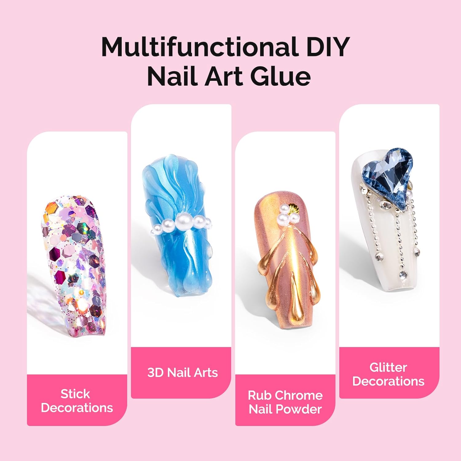 MelodySusie Nail Rhinestone Glue Set, 3D Gel Nail Art Design Strong Adhesive Nail Gem Glue for Nail Charms Gems Jewelry Decoration DIY Manicured at Home Cured Need Beauty Gifts for Women-BrightBean Baby