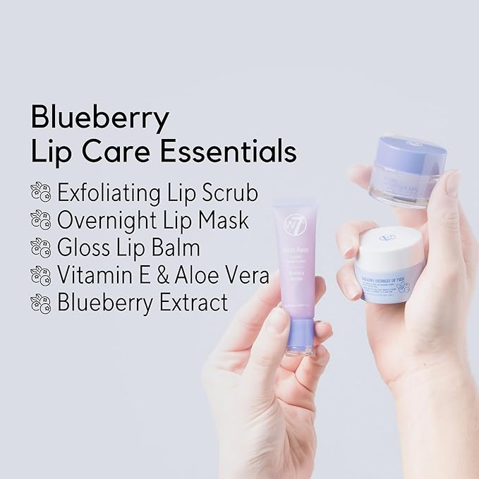 W7 Sweet Dreams Lip Care Trio - 3 Piece Set - Overnight Lip Mask, Lip Balm & Lip Scrub - Blueberry-BrightBean Baby