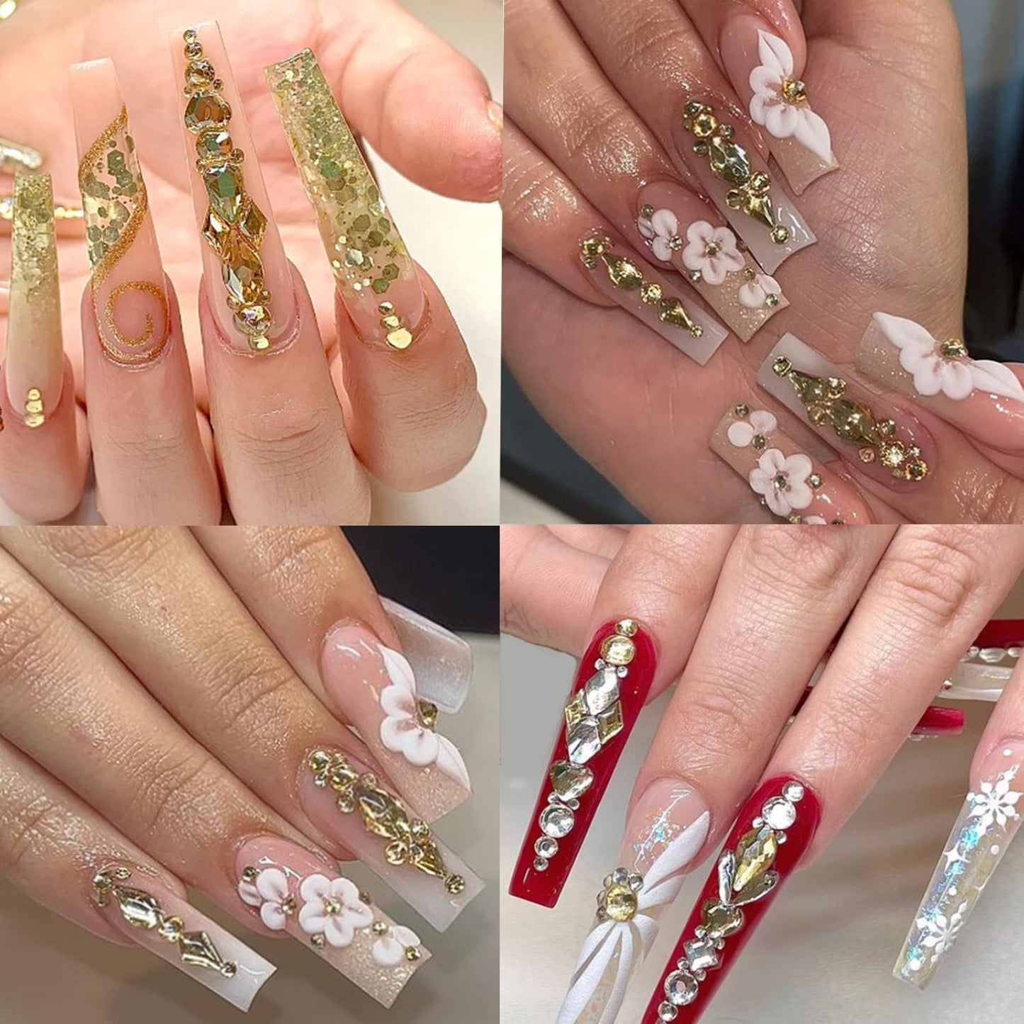 HNUIX Nail Rhinestones - 3D Multi Shape Size Crystal, Champagne Gold Nail Gems, Flat Back, with Kit, for Nail Art, DIY Decorations-BrightBean Baby