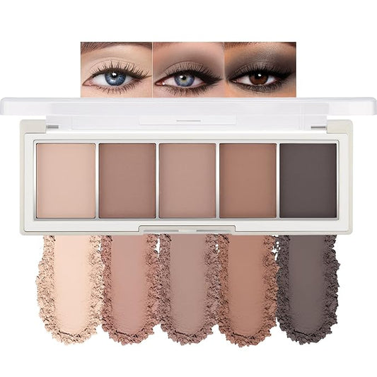 Erinde 5 Colors Matte Eyeshadow Palette Makeup, Natural Classic Nude Neutral Nude Brown Eye Shadow, Long Wearing Waterproof Everyday Eye Makeup for Brown Eyes, Cool-Toned Nude Taupe Brown, 06-BrightBean Baby