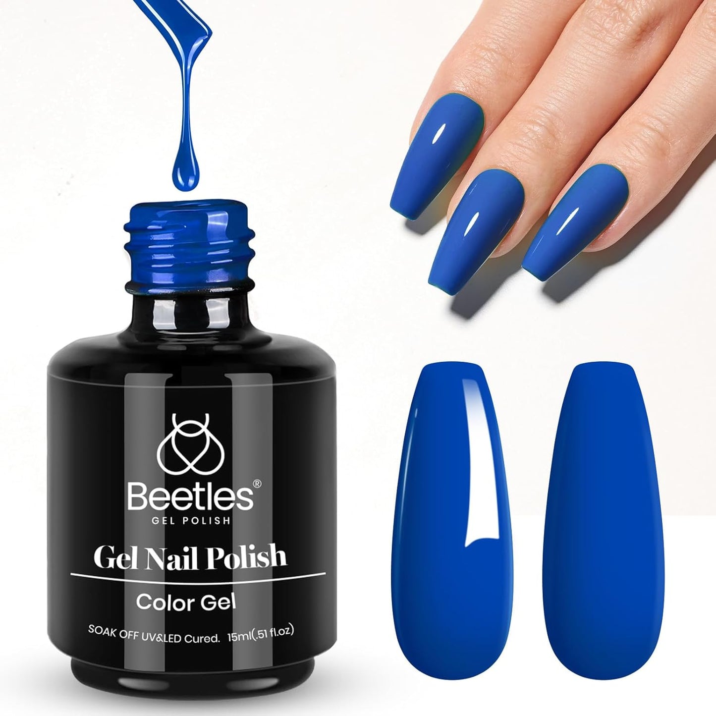 Beetles Blue Gel Nail Polish, 1 Pcs 15ml Cobalt Blue Color All Season Gel Polish Nail Art Manicure Salon Soak Off DIY Nail Uv Design at Home Gift for Women-BrightBean Baby