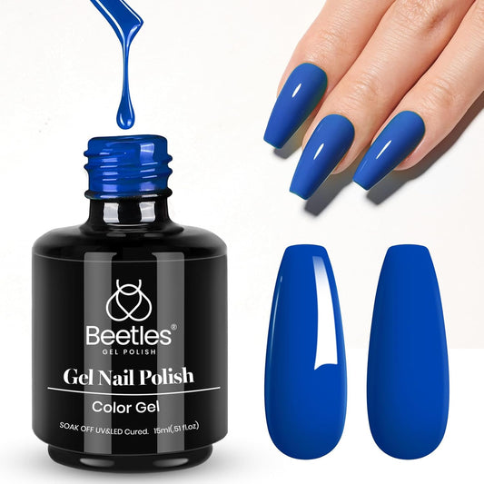 Beetles Blue Gel Nail Polish, 1 Pcs 15ml Cobalt Blue Color All Season Gel Polish Nail Art Manicure Salon Soak Off DIY Nail Uv Design at Home Gift for Women-BrightBean Baby