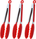 Silicone Cooking Tongs 9-Inch Serving Tongs, Set of 3 (Red)