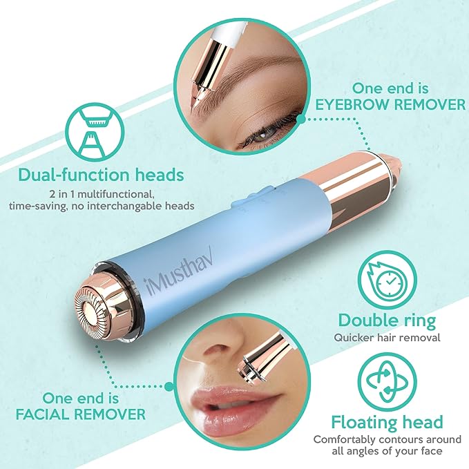 2 in 1 Flawless Eyebrow and Facial Hair Remover for Women Painless Electric Razor Epilator Trimmer Shaver with 18K Gold-Plated, USB Rechargeable, 360° LED for Eyebrow and Face Hair Removal-BrightBean Baby