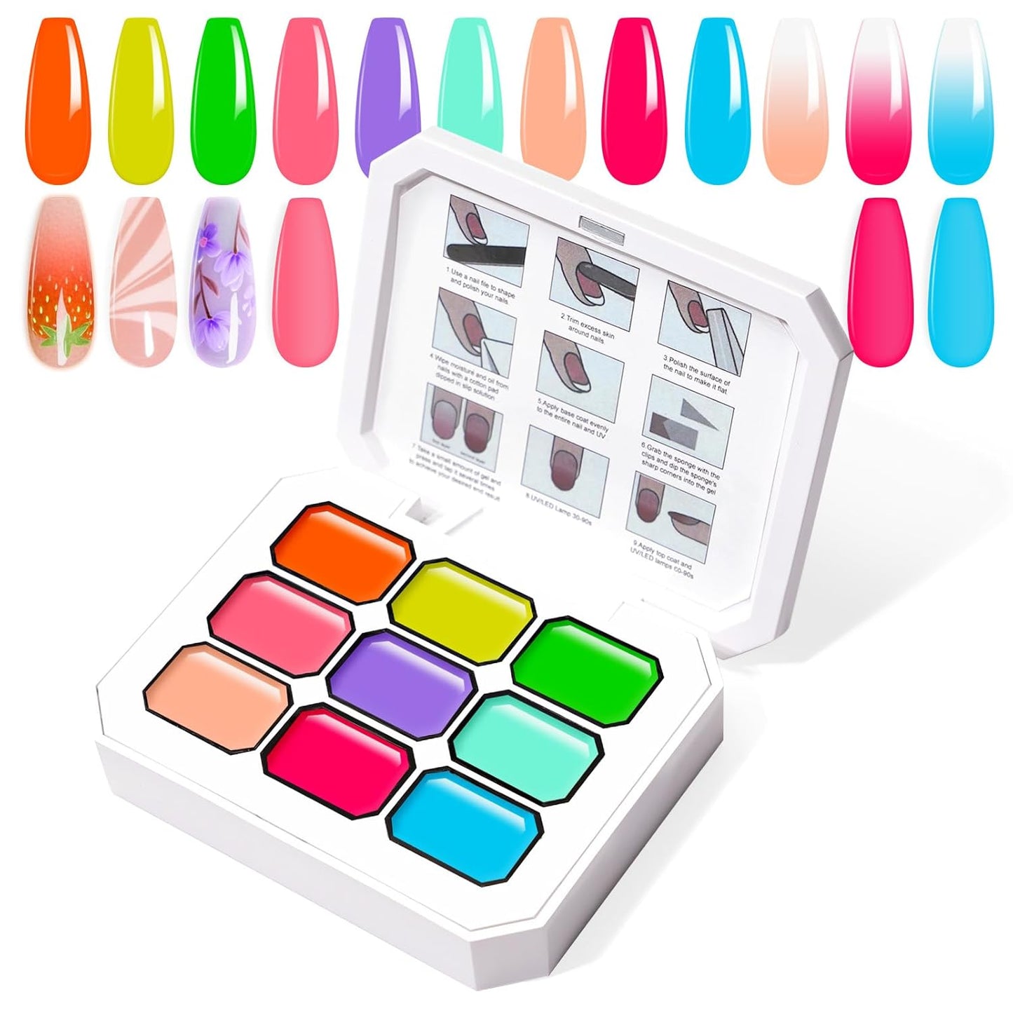 Gradient Painting Gel, 9 Colors Ombre Gel Nail Polish Sponging for Pigment Pat French Manicure Soak Off UV Long-lasting High-glossy Home DIY Nail Salon Rainbow Candy(01)-BrightBean Baby