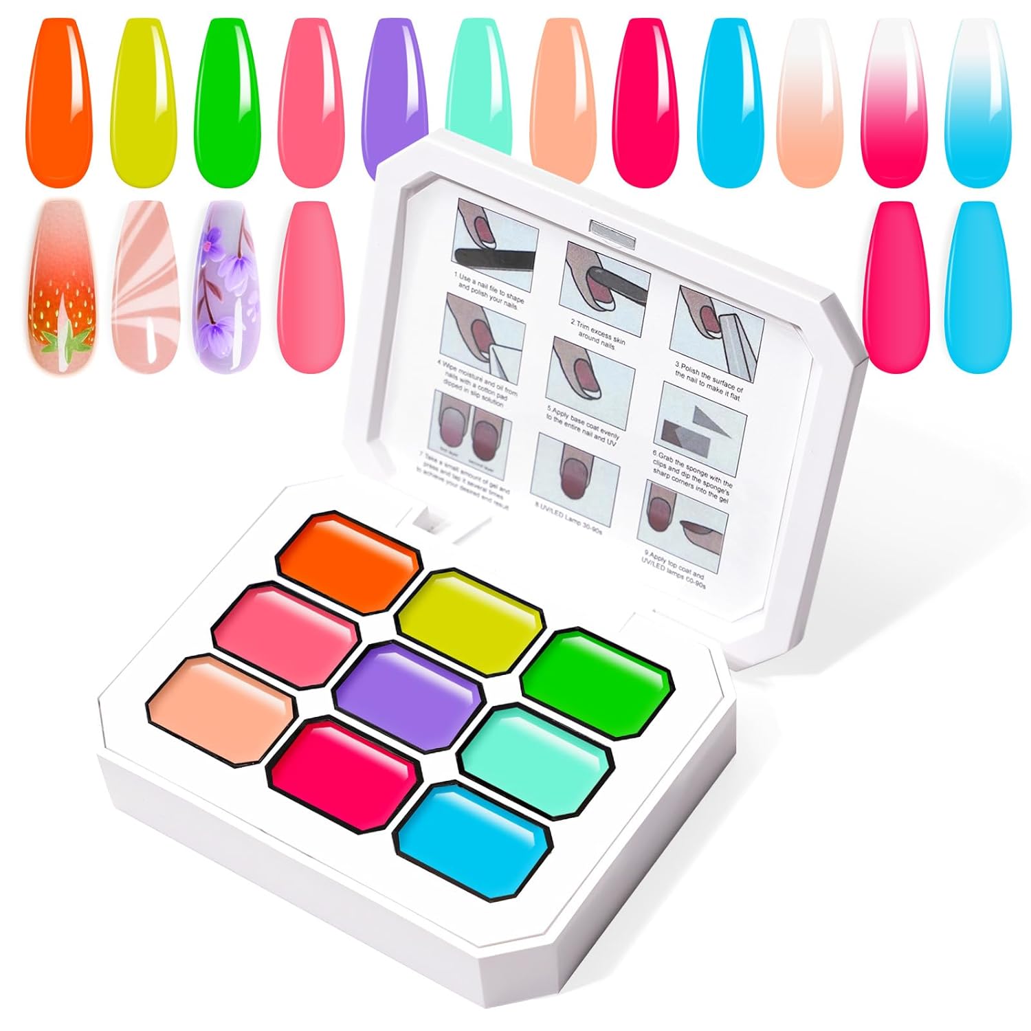 Gradient Painting Gel, 9 Colors Ombre Gel Nail Polish Sponging for Pigment Pat French Manicure Soak Off UV Long-lasting High-glossy Home DIY Nail Salon Rainbow Candy(01)-BrightBean Baby