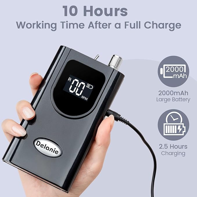 Delanie Professional Nail Drill High Torque 35000 RPM Rechargeable Portable Electric Nail File Filer for Acrylic Gel with Cuticle Bits, Salon Manicure Tool, Black-BrightBean Baby