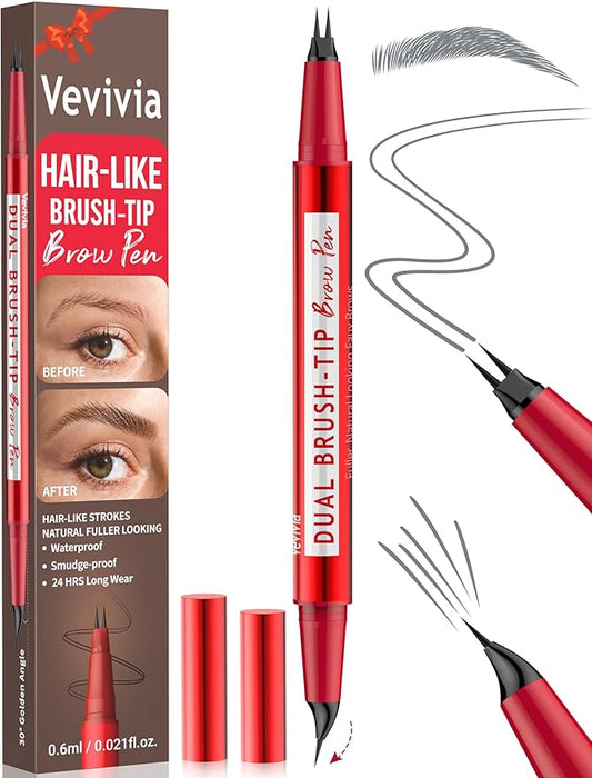 Vevivia Eyebrow Pencils for Women - Eyebrow Pen with Dual-Brush-Tip & Curved Tip for Natural Fuller-Looking Brows, Precise Hair-Like Strokes for All Brow Types, Last All-Day Brow Makeup, Grey-BrightBean Baby
