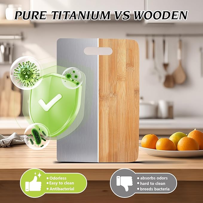 Titanium Cutting Boards For Kitchen, 100% Pure Cut Titanium Cutting Board, Food Grade Quality, Double-sided non-toxic, Easy To Clean, Dishwasher Safe And Will Not Absorb Odors(12L*9W)