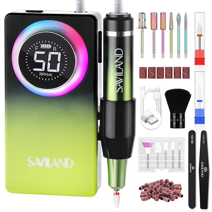 SAVILAND Advanced 50000RPM Professional Nail Drill : Portable Electric Nail File Nail Supplies Electric Nail Drill 6000MAh Drill para Uñas Nail Filer Electric with Drill Bits for Acrylic Nail Kit-BrightBean Baby