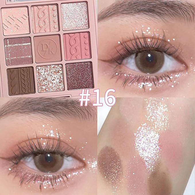 Erinde 9 Colors Eyeshadow Palette, Matte Shimmer Glitter Eye Shadow Makeup Palette, Highly Pigmented Long Lasting Waterproof, Natural Neutral Nude Eyeshadow Makeup Pallet, Pink Purple Rose-BrightBean Baby