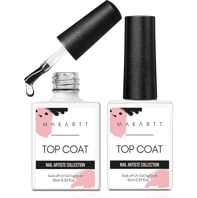 Makartt Gel Top Coat - 2 PCS No Wipe Top Coat Gel Nail Polish High Glossy Shine Finish Long Lasting, 10ML Clear Soak Off UV Nail Lamp, Salon Quality Art Design for Home Use Beauty Gift-BrightBean Baby