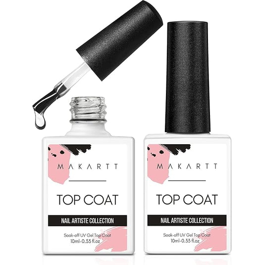 Makartt Gel Top Coat - 2 PCS No Wipe Top Coat Gel Nail Polish High Glossy Shine Finish Long Lasting, 10ML Clear Soak Off UV Nail Lamp, Salon Quality Art Design for Home Use Beauty Gift-BrightBean Baby